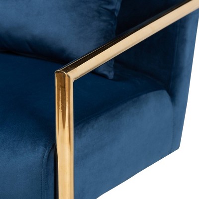 Mira 28" Navy Blue Velvet and Gold Metal Accent Chair