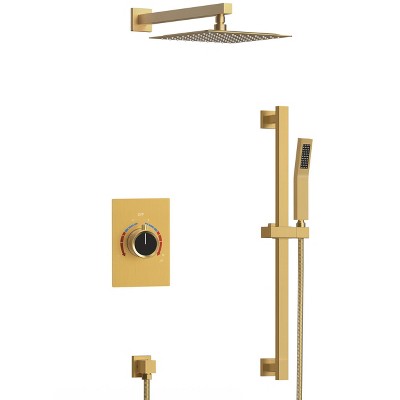 Brushed Gold 10" Rainfall Shower System with Handheld