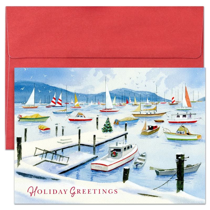 Masterpiece Studios Holiday Collection 16-Count Boxed Christmas Cards with Envelopes, 5.6" x 7.8", Snowy Harbor (965300), 1 of 2