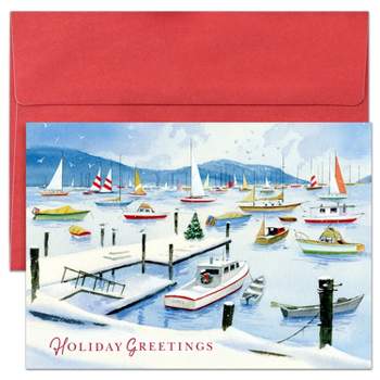 Masterpiece Studios Holiday Collection 16-Count Boxed Christmas Cards with Envelopes, 5.6" x 7.8", Snowy Harbor (965300)