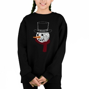 LA Pop Art Snowman Face - Girl's Word Art Crewneck Sweatshirt - 1 of 4