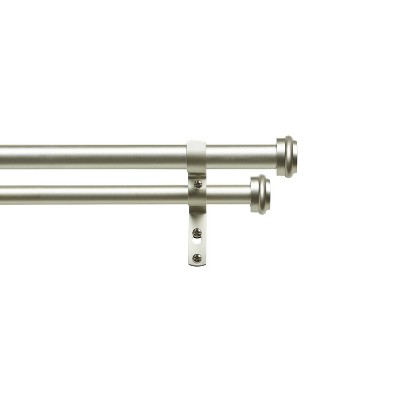Matte Silver Adjustable Double Curtain Rod Set with Finials
