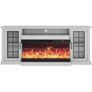 TackView 75" Fireplace TV Stand with 3-Sided Glass, Glass Doors & Storage Shelves for TVs up to 85",Modern Farmhouse Media Console,white - 1 of 4