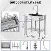 Stainless Steel Utility Sink, Single Bowl Kitchen Sink with Cold and Hot Water Pipe & Shelf, Stainless Steel Sink for Laundry Room Bathroom Farmhouse - 2 of 4