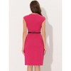 INSPIRE CHIC Women's Elegant Business Round Neck Belted Cap Sleeve Work Sheath Dresses - 3 of 4