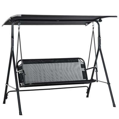 Resenkos 2-Seater Swing Chair, Outdoor Porch Swing With Adjustable Canopy, Comfortable Armrests,