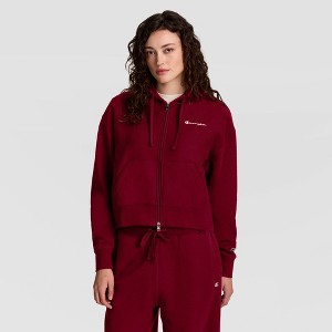 Champion ジップアップフーディ Champion Women's Cropped Hooded Fleece Zip-Up Hoodie - Cabernet S