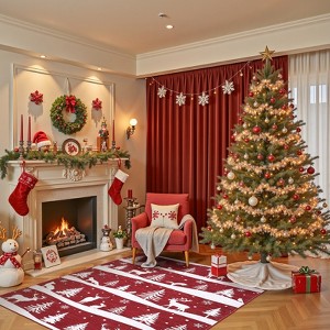 Christmas Area Rugs, Christmas Rugs with Xmas Tree Reindeer Snowflake for Holiday Decor,Low Pile Washable Rug for Dining Room, Bedroom - 1 of 4