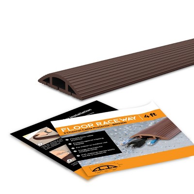 4-Foot Cord Cover - Floor Cable Management Kit for Indoor or Outdoor Use - 3-Channel Cable Raceway for Sidewalks or Walkways by Simple Cord (Brown)