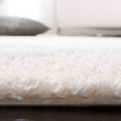 Hand-Knotted Cream and Grey Synthetic Shag Area Rug, 6'7" Square