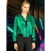 INSPIRE CHIC Women's Holographic Fashion Stand Collar Metallic Lightweight Zip Bomber Jacket - 2 of 4