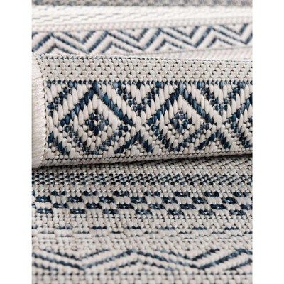 Light Blue Rectangular Striped Outdoor Synthetic Area Rug