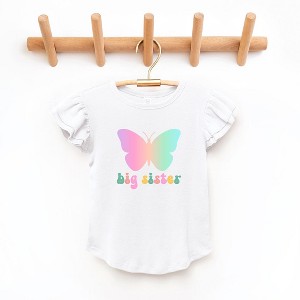 The Juniper Shop Big Sister Butterfly Toddler Flutter Sleeve Tee - 1 of 2