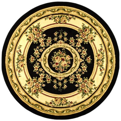 8' Round Black and Ivory Floral Synthetic Area Rug