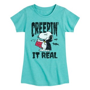 Girls' - Peanuts - Creepin It Real Fitted Short Sleeve Graphic T-Shirt - 1 of 4