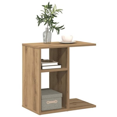 Clihome Modern Rectangular Design Artisan Oak Side Table, with 2 Shelves for Versatile Use