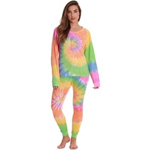 Just Love Women's Tie Dye Two Piece Thermal Pajama Set - Waffle PJ Set - 1 of 3
