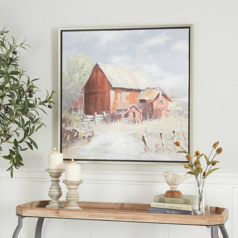 Canvas Landscape Barn Framed Wall Art with Silver Frame Multi Colored - Olivia &#38; May, 2 of 7