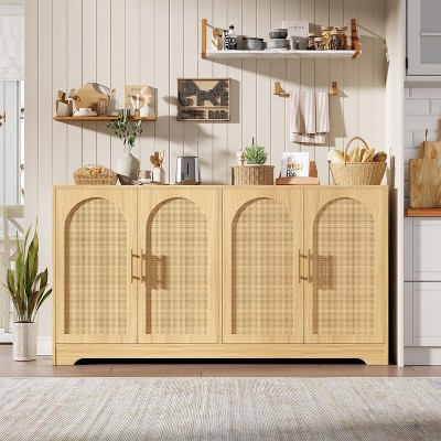 Sideboard Buffet Cabinet with 2/4 Rattan Doors, Modern Console Table Accent Coffee Bar Table Cabinet, for Living Room, Kitchen, Hallway, Dining Room