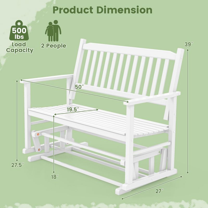 Costway Patio Glider Loveseat Chair Swing Rocking Bench with Slatted Seat & Curved Backrest White/Brown, 3 of 11