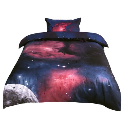 PiccoCasa Galaxies Fuchsia Comforter Duvet Cover Sets 2 piece Includes 1 Duvet Cover 1 Pillow Sham Multicolored