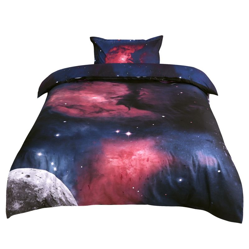 PiccoCasa Galaxies Fuchsia Comforter Duvet Cover Sets 2 piece Includes 1 Duvet Cover 1 Pillow Sham Multicolored, 1 of 7