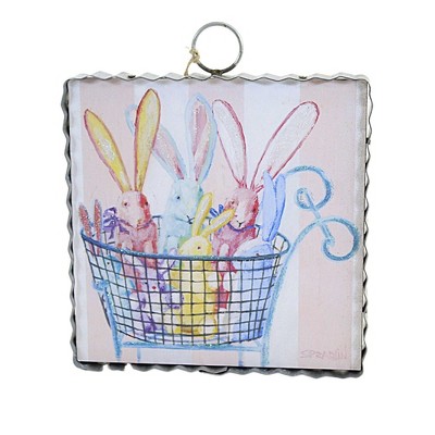Round Top Collection Cart Of Bunnies Mini Print  -  One Mini Frame 7.0 Inches -  Easter Rabbits  -  E22068  -  Wood  -  Pink