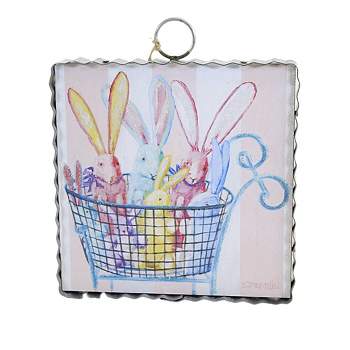 Round Top Collection Cart Of Bunnies Mini Print  -  One Mini Frame 7.0 Inches -  Easter Rabbits  -  E22068  -  Wood  -  Pink