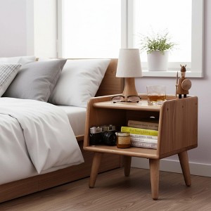Homy Casa Solid Wood Nightstand with Open Shelf, Modern Bedside Table for Bedroom, Natural - 1 of 4
