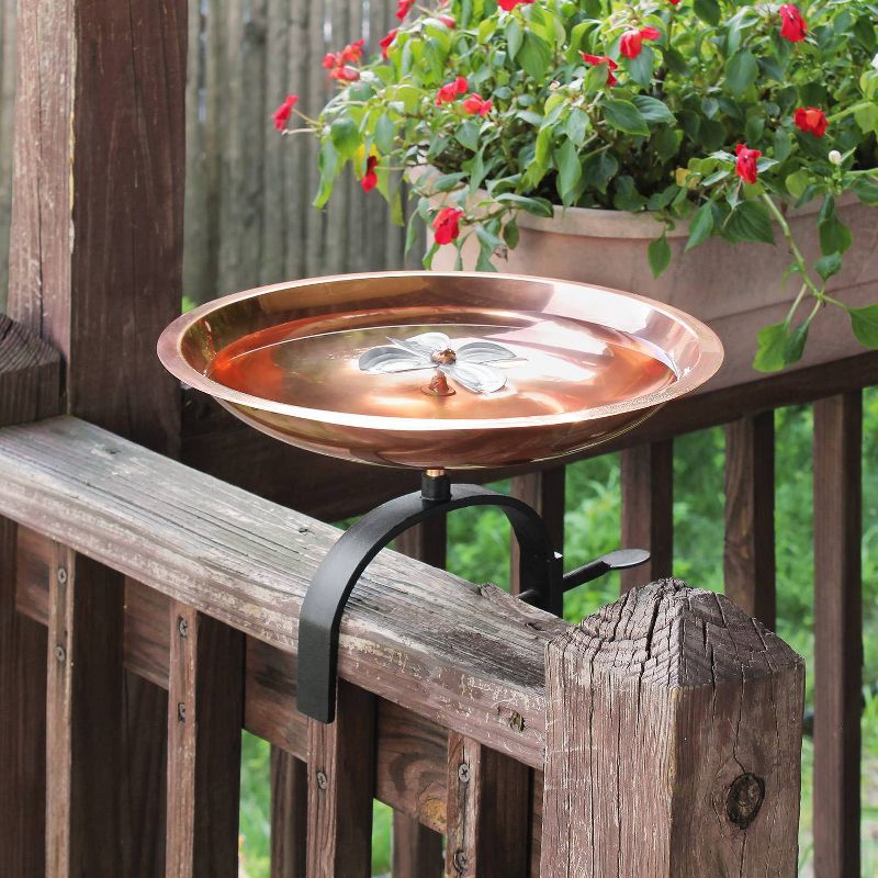 7.5&#34; Dogwood Garden Birdbath with Over Rail Bracket Copper Plated and Colored Patina Finish - ACHLA Designs, 3 of 7
