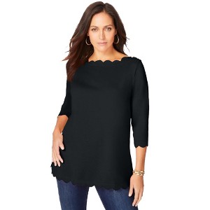 Jessica London Women's Plus Size Scallop Boatneck Tunic - 1 of 4