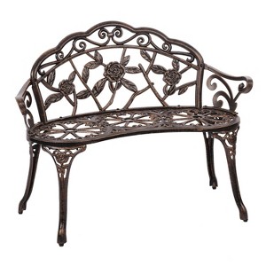 FDW Garden Bench with Intricate Rose Design Weather-Resistant Patio Yard Bench for Outdoor Seating, Bronze - 1 of 4