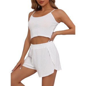 cheibear Women's Soft Round Neck Spaghetti Strap Top and Shorts Loungewear Pajama Set - 1 of 4