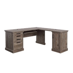 66"x66" Aspen Post 2 Cartons L Shape Desk Pebble Oak- Sauder: Office Workstation with Fixed Shelf - 1 of 4