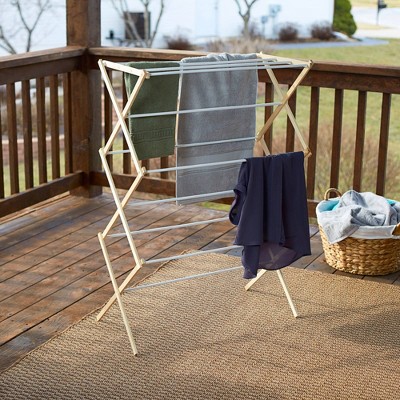 Collapsible Wooden Clothes Drying Rack with PVC Coated Dowels
