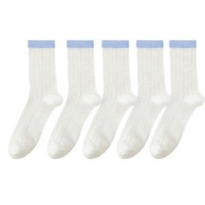 Anna-Kaci 5 Pairs Women's Breathable Lace-Knit Crew Socks with Colored Cuffs Soft Lightweight Anti-Odor for Casual Wear - 1 of 4