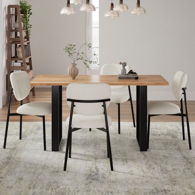 5-Piece Rectangle Wood Dining Table Set For 4,Dining Room Set With 4 Upholstered Chairs Metal Legs -Maison Boucle