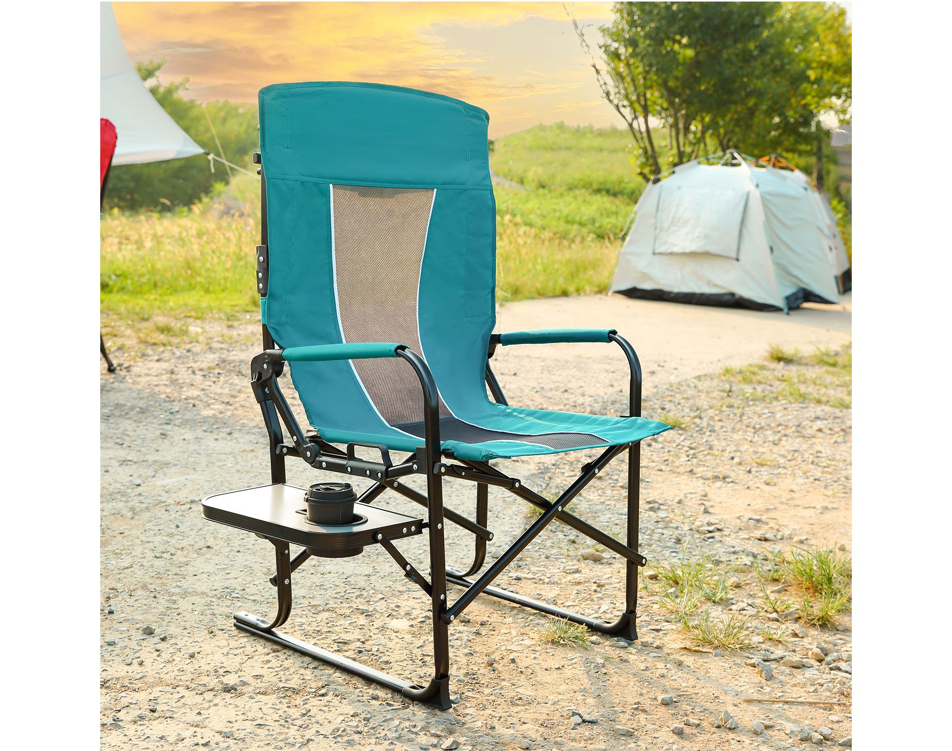 KTMBDW Camping Chairs with Side Table, Lawn Chairs Outdoor Sports Chairs, Folding Chair Camping Chairs for Adults, Supports 250lbs, Blue
