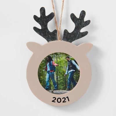 Wood Reindeer Picture Frame Christmas Tree Ornament Light Brown - Wondershop™