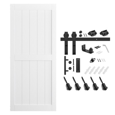 SMARTSTANDARD 80 & 96 in. Height White Interior Sliding Barn Door with Sliding Door Hardware Kit & Handle - Predrilled, Ready to Assemble, H-Paneled