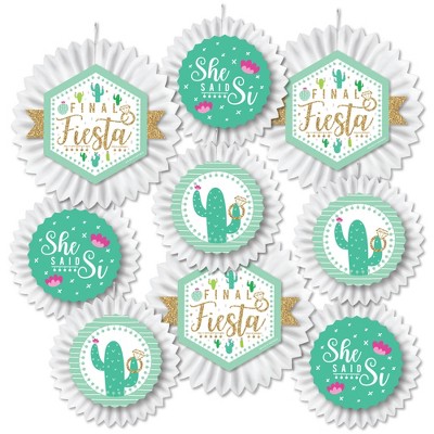 Big Dot of Happiness Final Fiesta - Hanging Last Fiesta Bachelorette Party Tissue Decoration Kit - Paper Fans - Set of 9