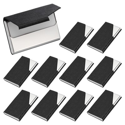 Unique Bargains Business Luxury PU Leather Name Card Case with Magnet Black 10 Pcs