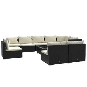 vidaXL Garden Lounge Set Black PE rattan, powder-coated steel, plastic - 1 of 4