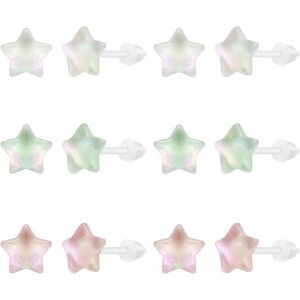 6 Pairs Plastic Stud Earrings for Sensitive Ears: Flower and Butterfly Designs - 1 of 4