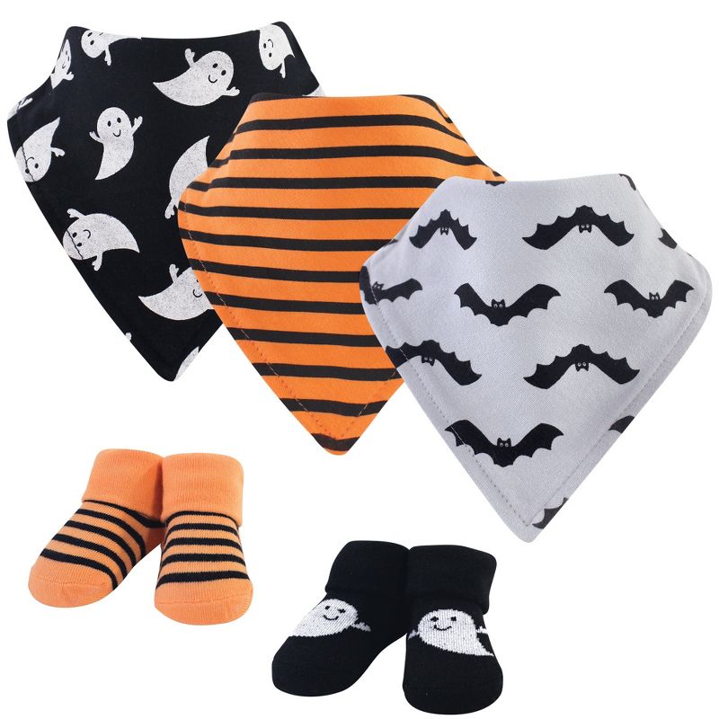 Hudson Baby Infant Cotton Bib and Sock Set 5pk, Ghost, One Size, 1 of 3