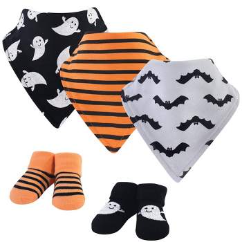 Hudson Baby Infant Cotton Bib and Sock Set 5pk, Ghost, One Size