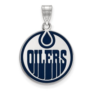 Black Bow Jewelry Sterling Silver Edmonton Oilers NHL Large Pendant - 1 of 3