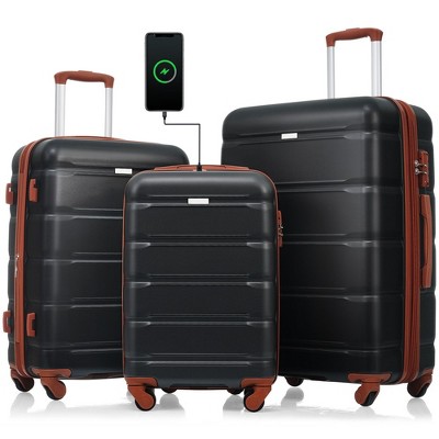 3 Pieces Spinner Wheels Luggage Set, 20-inch With USB Port, Expandable 24" And 28", 360-degree Rotating Wheels Suitcase