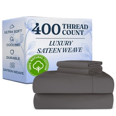100% Cotton 400 Thread Count 4 Piece Sheet Set - Soft & Cozy Sateen Bed Sheets - CGK Linens