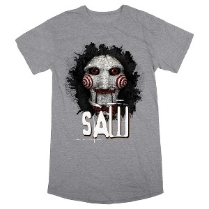 Saw Jigsaw Face Crew Neck Short Sleeve Gray Heather Women's Night Shirt - 1 of 3